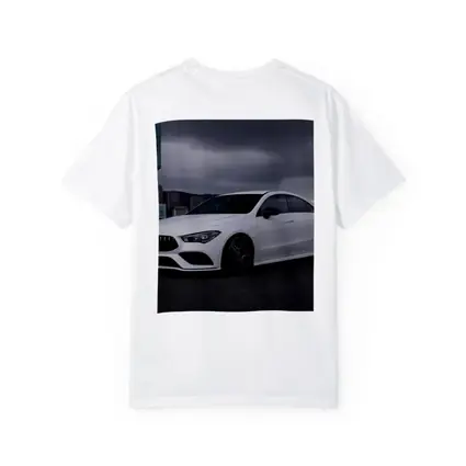 Mercedes CLA White Sedan Stormy City