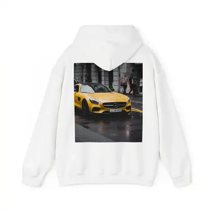 Yellow Mercedes AMG GT Rainy City Street