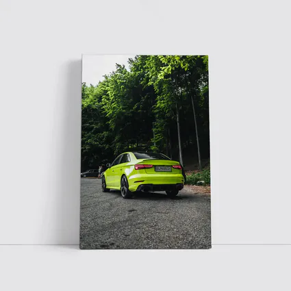Audi RS3 Lime Green Forest Road Shot