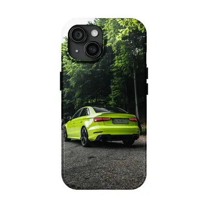 Audi RS3 Lime Green Forest Road Shot