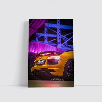 Audi R8 Yellow Supercar Night Industrial Background