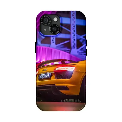 Audi R8 Yellow Supercar Night Industrial Background