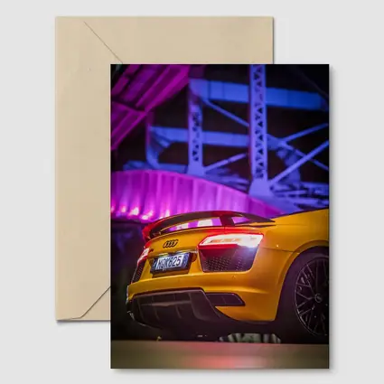 Audi R8 Yellow Supercar Night Industrial Background