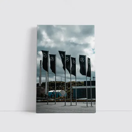 Mercedes Flags Row Cloudy Industrial Sky