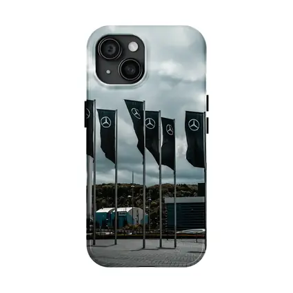 Mercedes Flags Row Cloudy Industrial Sky