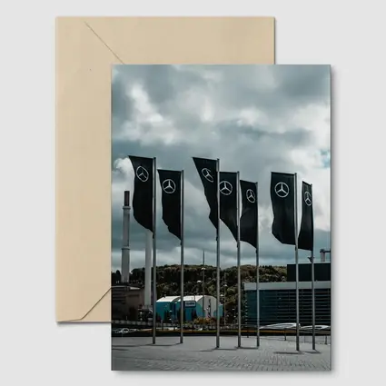 Mercedes Flags Row Cloudy Industrial Sky