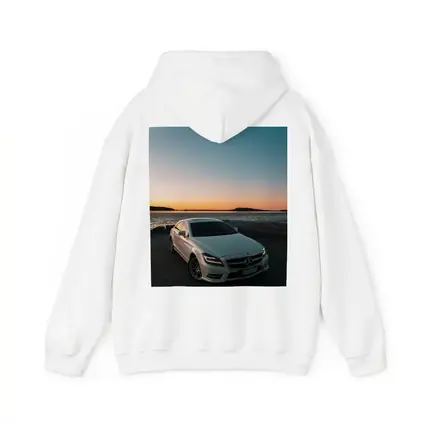 White Mercedes CLS Parked by Sunset Shore