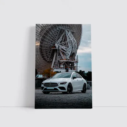 White Mercedes CLA Parked Near Radio Telescope