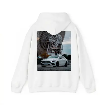 White Mercedes CLA Parked Near Radio Telescope
