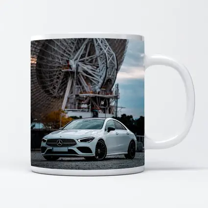 White Mercedes CLA Parked Near Radio Telescope
