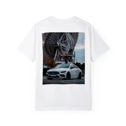 White Mercedes CLA Parked Near Radio Telescope