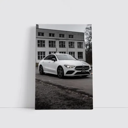 Mercedes CLA White Coupe Urban Background