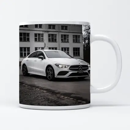 Mercedes CLA White Coupe Urban Background