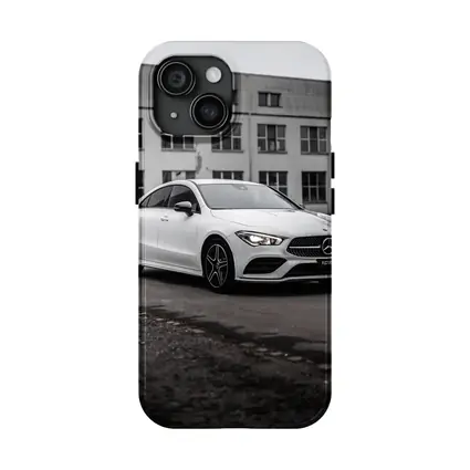 Mercedes CLA White Coupe Urban Background