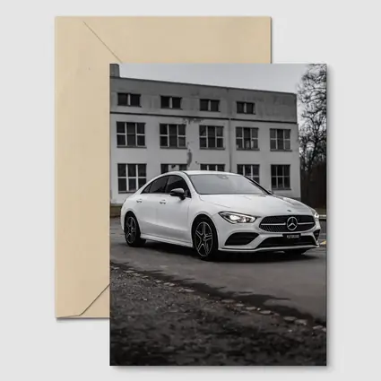 Mercedes CLA White Coupe Urban Background