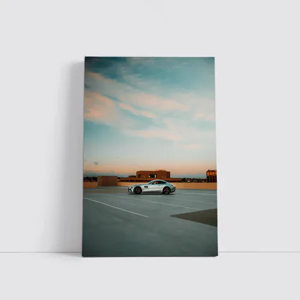 Mercedes AMG GT Silver Rooftop Parking Sunset