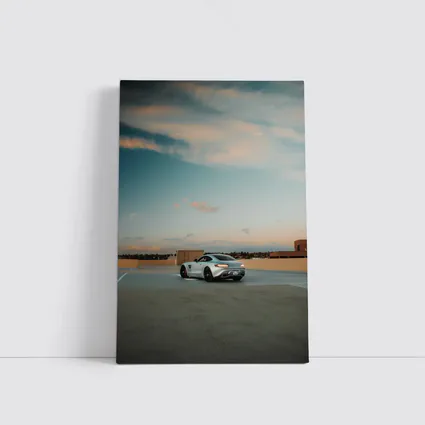 Mercedes AMG GT Silver Rooftop Sunset Sky