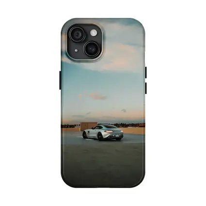 Mercedes AMG GT Silver Rooftop Sunset Sky