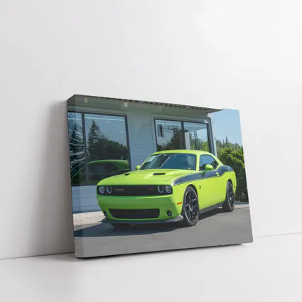 Dodge Challenger Green Muscle Car Parked Outside
