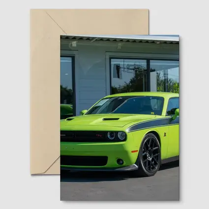 Dodge Challenger Green Muscle Car Parked Outside