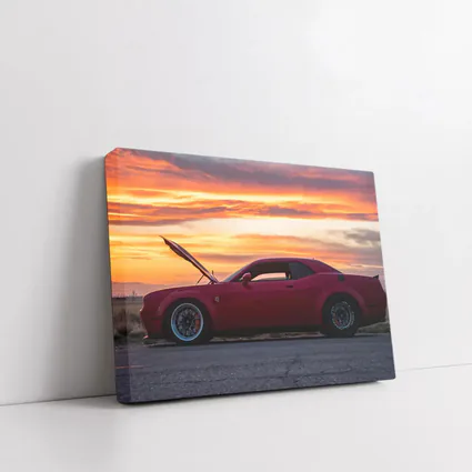 Dodge Challenger Red Muscle Car Sunset
