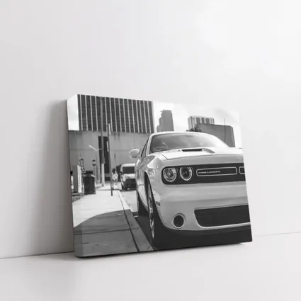 Dodge Challenger Black White Urban Street Shot