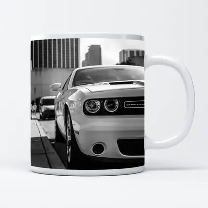 Dodge Challenger Black White Urban Street Shot