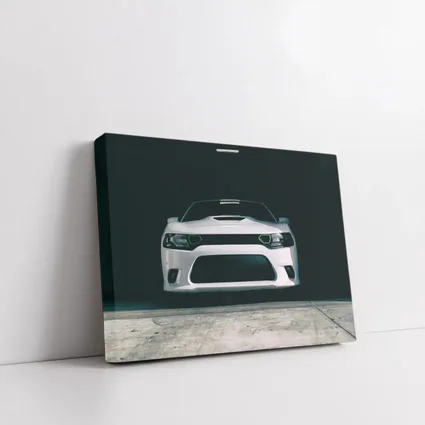 White Dodge Charger Front View Dark Garage