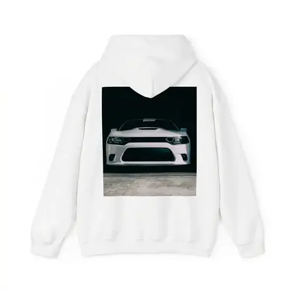 White Dodge Charger Front View Dark Garage