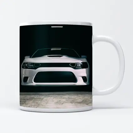 White Dodge Charger Front View Dark Garage