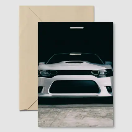 White Dodge Charger Front View Dark Garage
