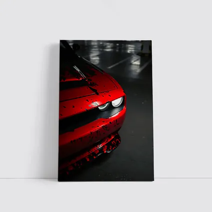 Red Dodge Challenger Front End Dark Garage