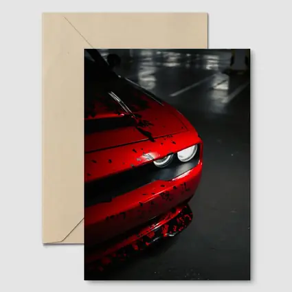 Red Dodge Challenger Front End Dark Garage