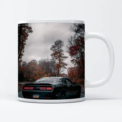 Dodge Challenger Black Muscle Car Autumn Road