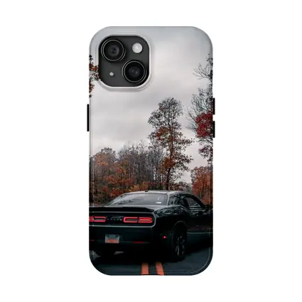 Dodge Challenger Black Muscle Car Autumn Road