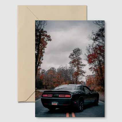 Dodge Challenger Black Muscle Car Autumn Road