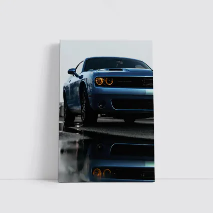 Dodge Challenger Blue Muscle Car Wet Street