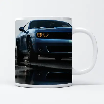 Dodge Challenger Blue Muscle Car Wet Street