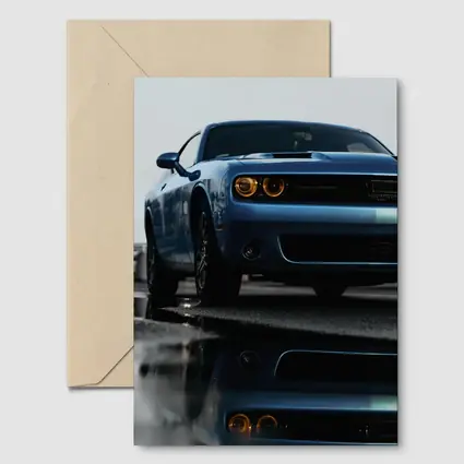 Dodge Challenger Blue Muscle Car Wet Street
