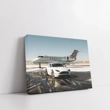 Aston Martin Vantage White Private Jet Tarmac