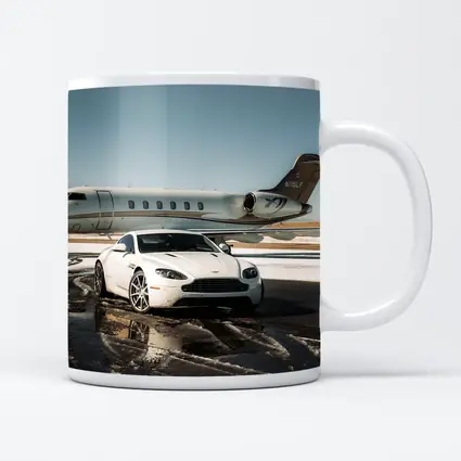 Aston Martin Vantage White Private Jet Tarmac