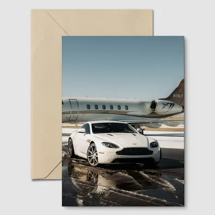 Aston Martin Vantage White Private Jet Tarmac