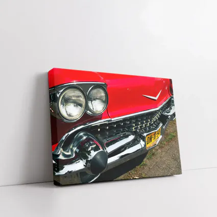 Red Cadillac Classic Car Chrome Grille Detail