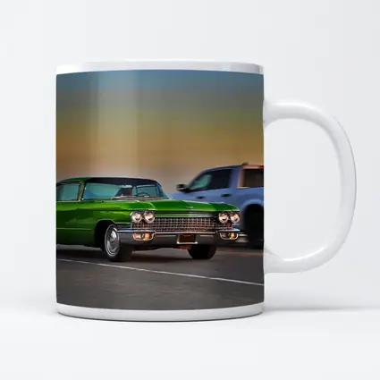 Green Cadillac Classic Car Highway Sunset Drive