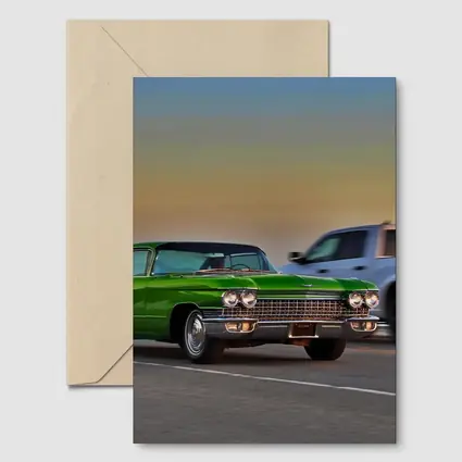 Green Cadillac Classic Car Highway Sunset Drive