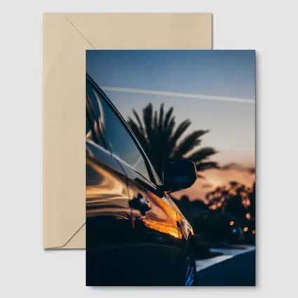 Black Car Side Mirror Sunset Palm Trees
