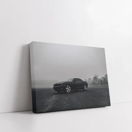 Black Chevrolet Camaro Foggy Urban Scene