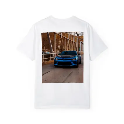 Blue Chevrolet Camaro on Steel Bridge