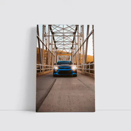 Chevrolet Camaro Blue Front View Bridge