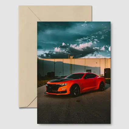 Chevrolet Camaro Orange Muscle Car Stormy Sky